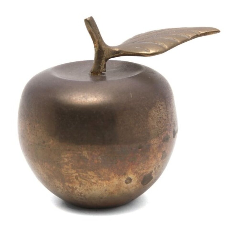 Vintage Brass Apple Decor Patina Retro Collectable Teacher Table Top Gold